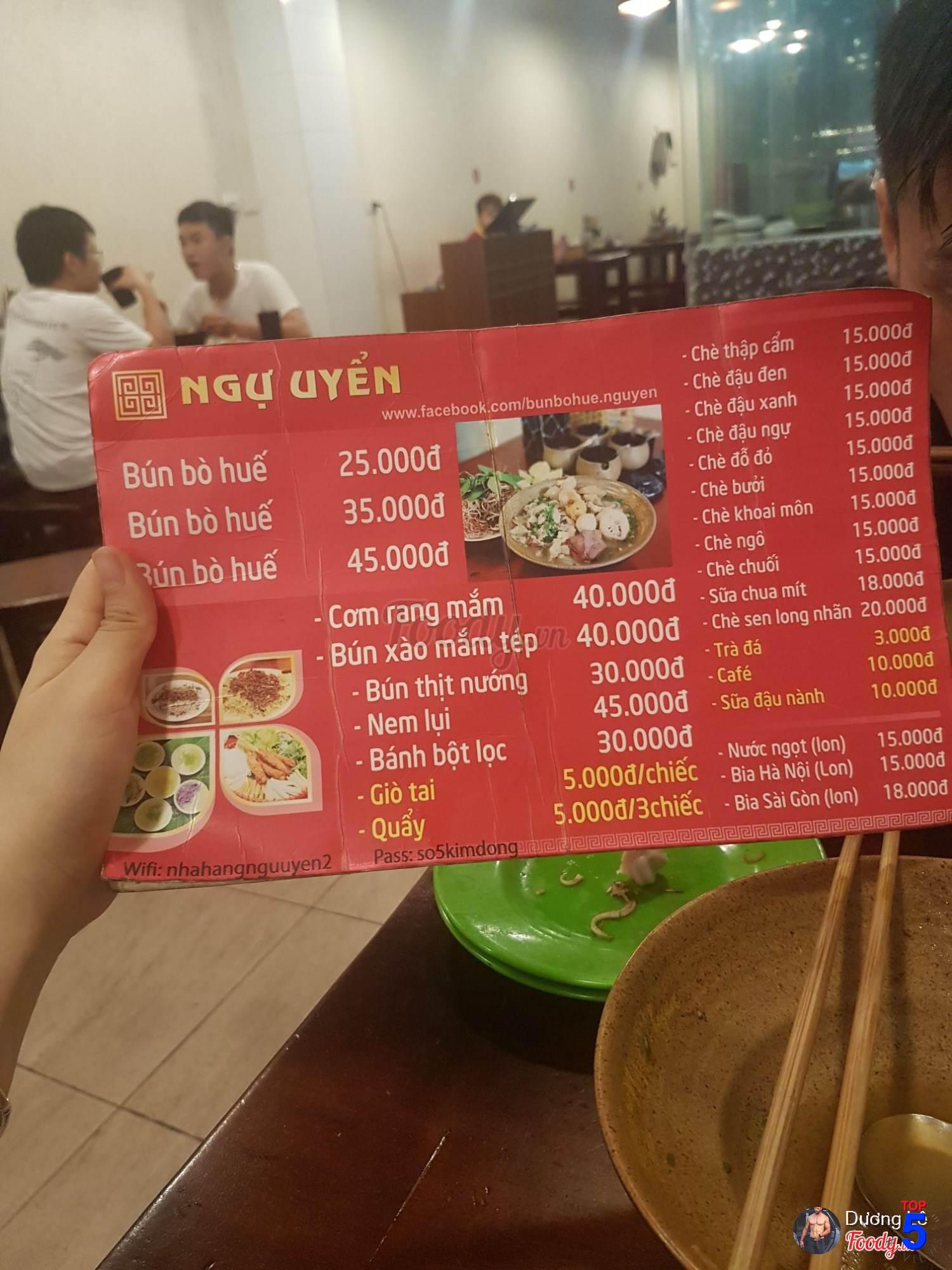 menu Bún Bò Huế Ngự Uyển